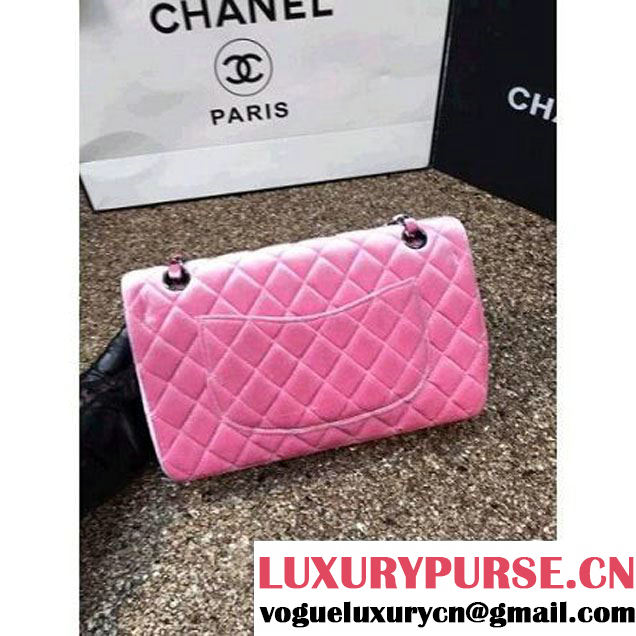 Chanel Velvet Classic Regular A1112 Flap Bag Pink (Black Hardware) (MC-112049 )