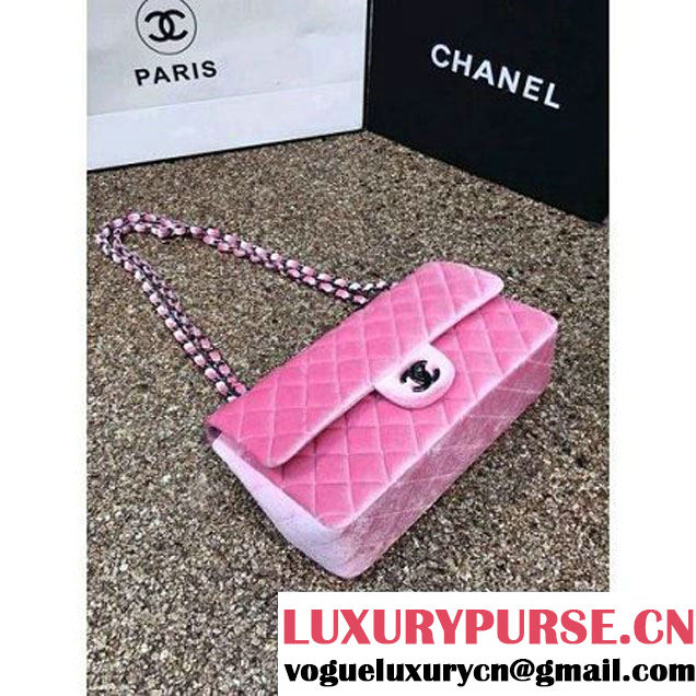 Chanel Velvet Classic Regular A1112 Flap Bag Pink (Black Hardware) (MC-112049 )