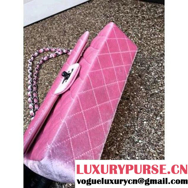 Chanel Velvet Classic Regular A1112 Flap Bag Pink (Black Hardware) (MC-112049 )
