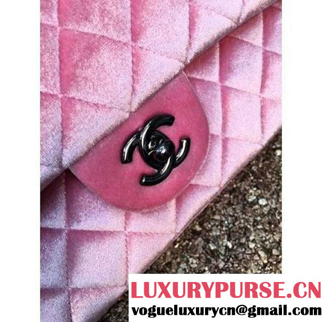 Chanel Velvet Classic Regular A1112 Flap Bag Pink (Black Hardware) (MC-112049 )