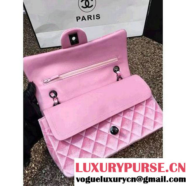 Chanel Velvet Classic Regular A1112 Flap Bag Pink (Black Hardware) (MC-112049 )