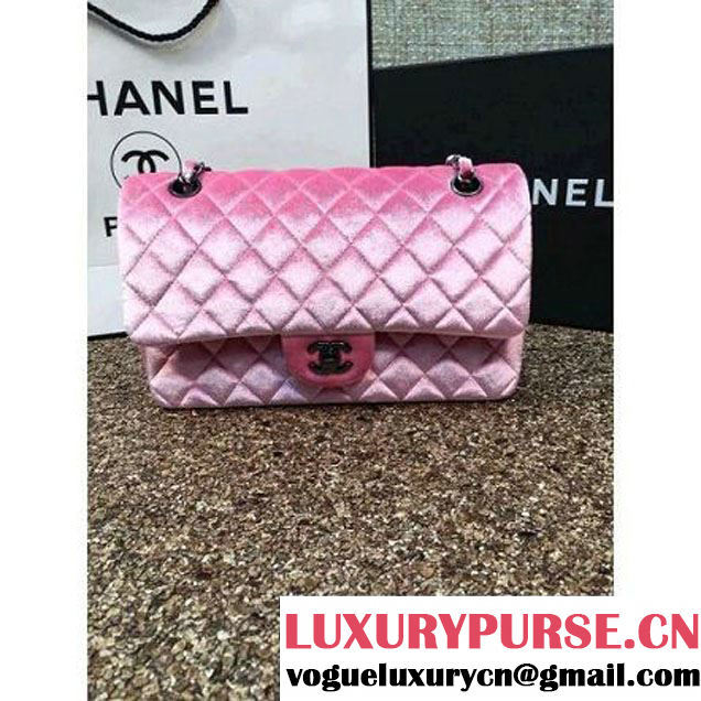 Chanel Velvet Classic Regular A1112 Flap Bag Pink (Black Hardware) (MC-112049 )