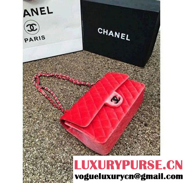 Chanel Velvet Classic Regular A1112 Flap Bag Orange (Black Hardware) (MC-112052 )