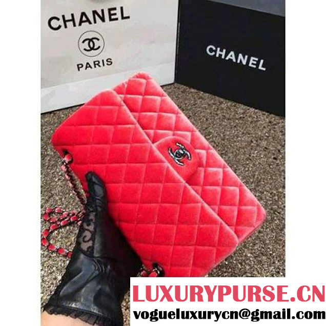 Chanel Velvet Classic Regular A1112 Flap Bag Orange (Black Hardware) (MC-112052 )
