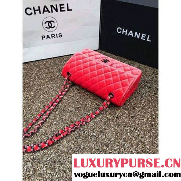 Chanel Velvet Classic Regular A1112 Flap Bag Orange (Black Hardware) (MC-112052 )