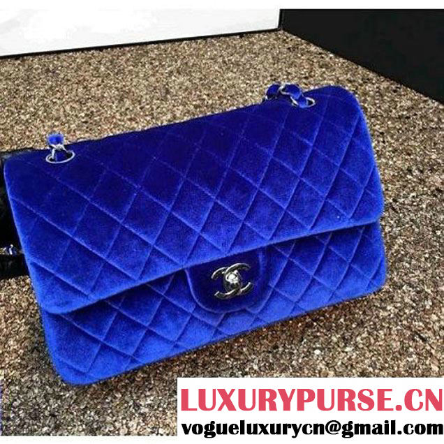 Chanel Velvet Classic Regular A1112 Flap Bag Royal Blue (Silver Hardware) (MC-112054 )