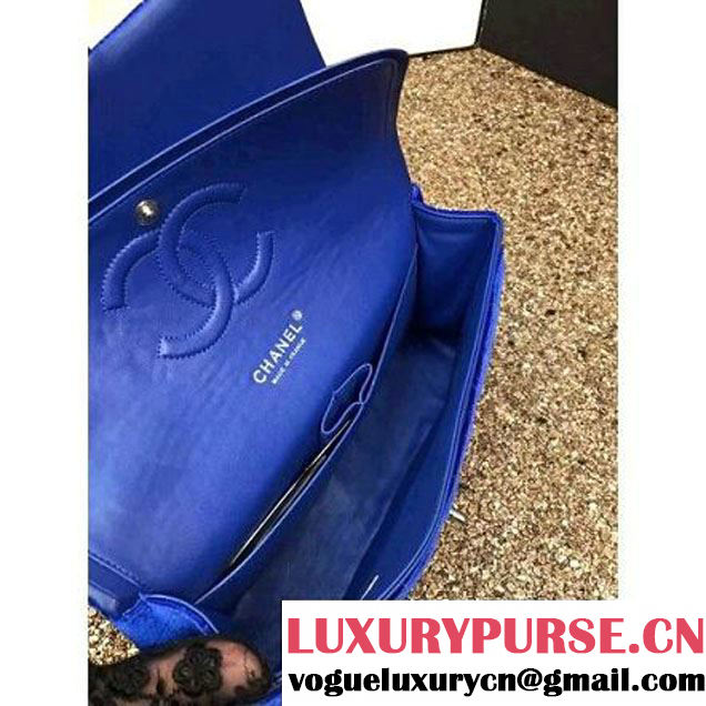 Chanel Velvet Classic Regular A1112 Flap Bag Royal Blue (Silver Hardware) (MC-112054 )