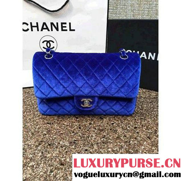 Chanel Velvet Classic Regular A1112 Flap Bag Royal Blue (Silver Hardware) (MC-112054 )