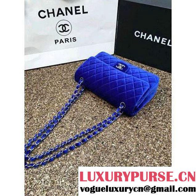 Chanel Velvet Classic Regular A1112 Flap Bag Royal Blue (Silver Hardware) (MC-112054 )