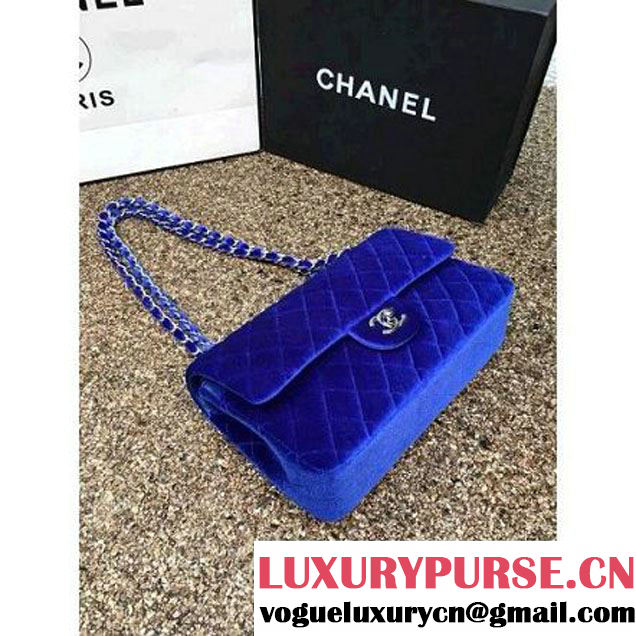 Chanel Velvet Classic Regular A1112 Flap Bag Royal Blue (Silver Hardware) (MC-112054 )