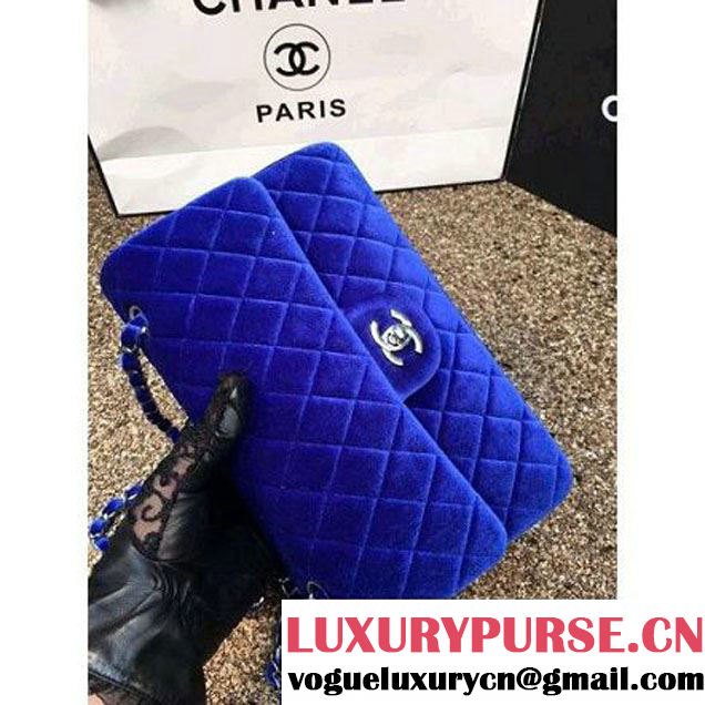 Chanel Velvet Classic Regular A1112 Flap Bag Royal Blue (Silver Hardware) (MC-112054 )