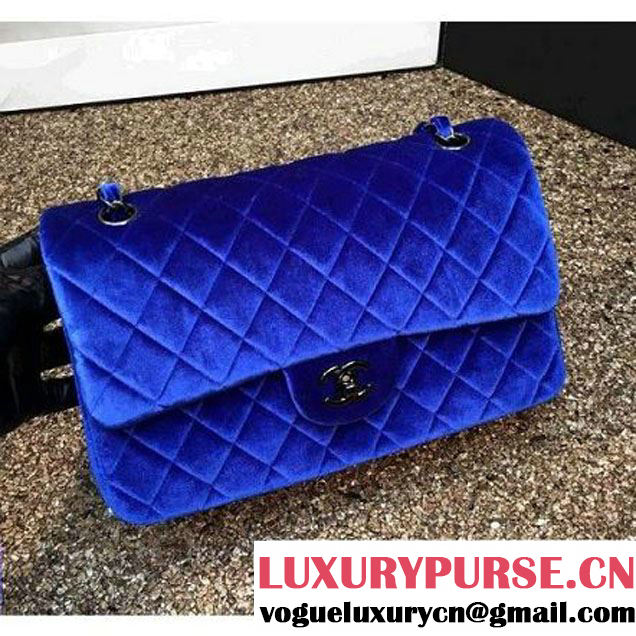 Chanel Velvet Classic Regular A1112 Flap Bag Royal Blue (Black Hardware) (MC-112055 )