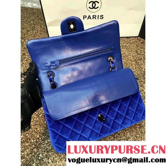 Chanel Velvet Classic Regular A1112 Flap Bag Royal Blue (Black Hardware) (MC-112055 )
