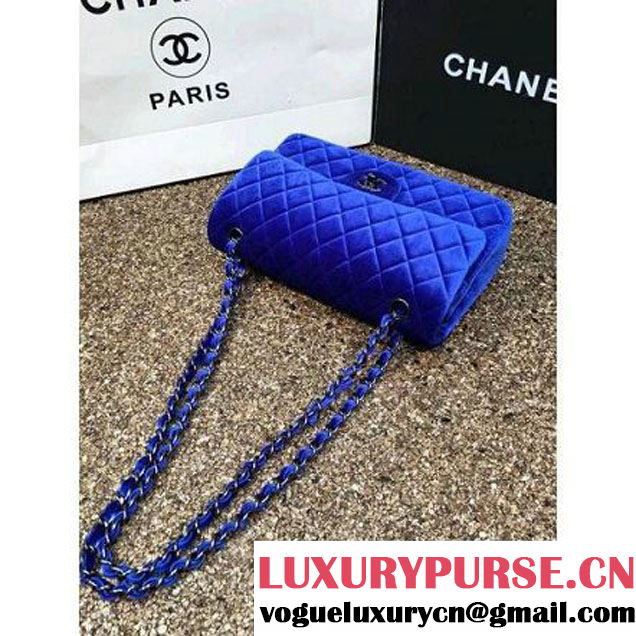 Chanel Velvet Classic Regular A1112 Flap Bag Royal Blue (Black Hardware) (MC-112055 )