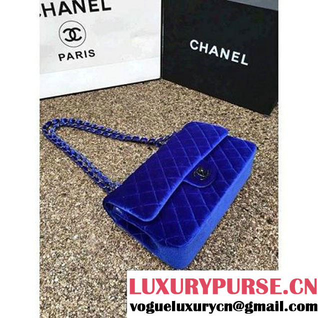Chanel Velvet Classic Regular A1112 Flap Bag Royal Blue (Black Hardware) (MC-112055 )