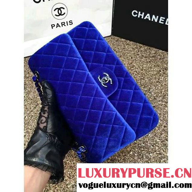 Chanel Velvet Classic Regular A1112 Flap Bag Royal Blue (Black Hardware) (MC-112055 )