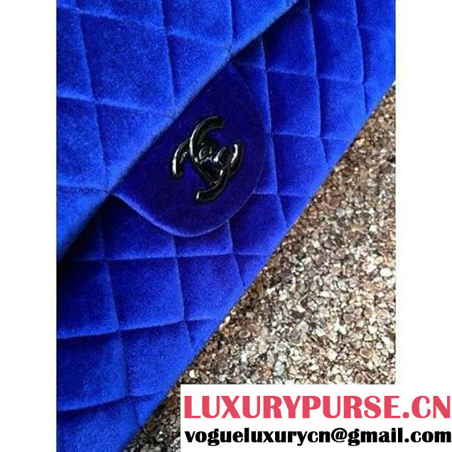 Chanel Velvet Classic Regular A1112 Flap Bag Royal Blue (Black Hardware) (MC-112055 )