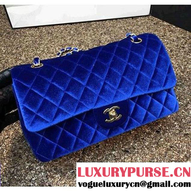 Chanel Velvet Classic Regular A1112 Flap Bag Royal Blue (Gold Hardware) (MC-112056 )