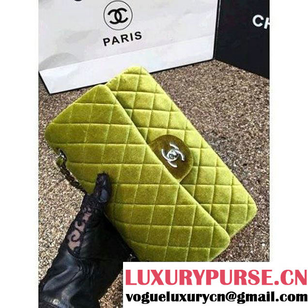 Chanel Velvet Classic Regular A1112 Flap Bag Grassy (Silver Hardware) (MC-112057 )