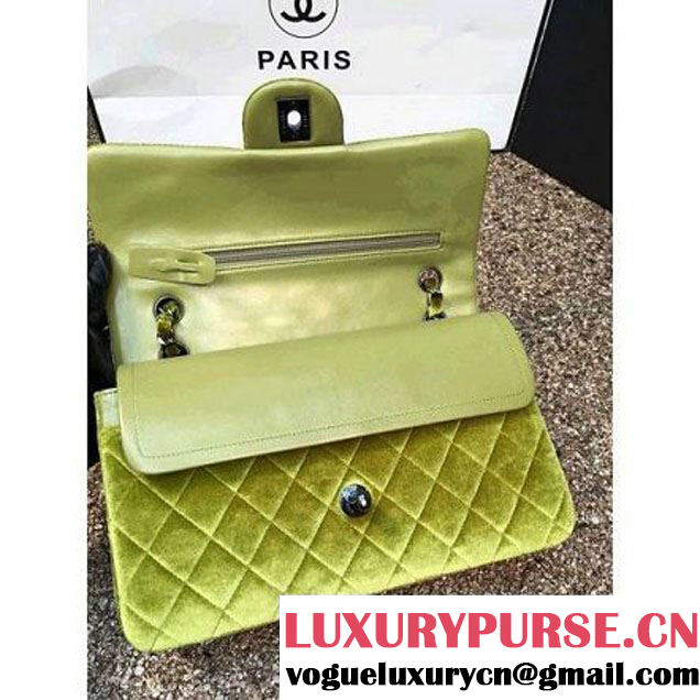 Chanel Velvet Classic Regular A1112 Flap Bag Grassy (Black Hardware) (MC-112058 )