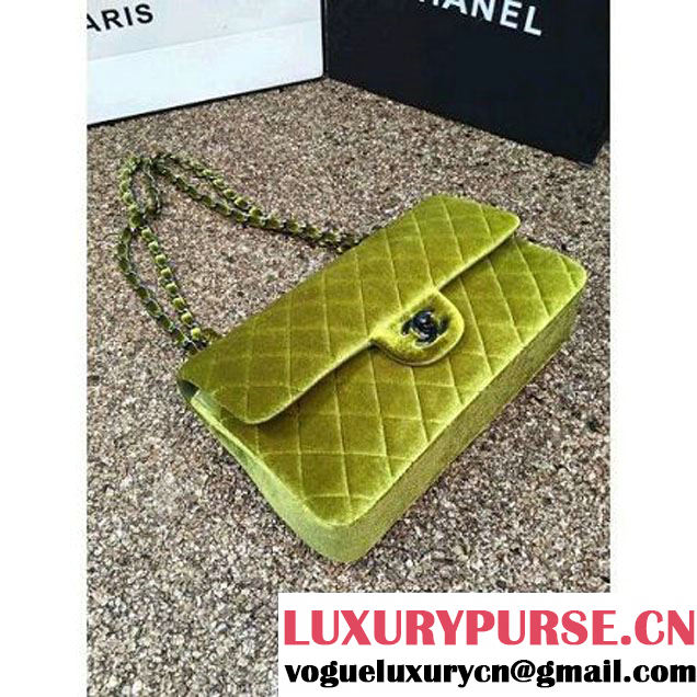 Chanel Velvet Classic Regular A1112 Flap Bag Grassy (Black Hardware) (MC-112058 )