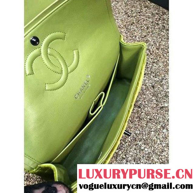 Chanel Velvet Classic Regular A1112 Flap Bag Grassy (Black Hardware) (MC-112058 )
