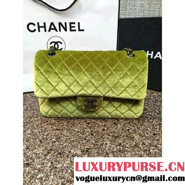 Chanel Velvet Classic Regular A1112 Flap Bag Grassy (Black Hardware) (MC-112058 )