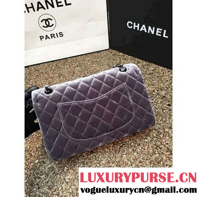 Chanel Velvet Classic Regular A1112 Flap Bag Grey (Black Hardware) (MC-112059 )