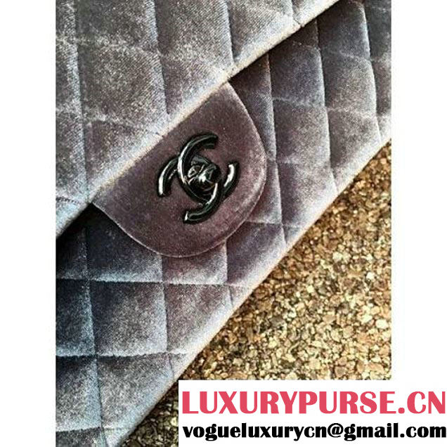 Chanel Velvet Classic Regular A1112 Flap Bag Grey (Black Hardware) (MC-112059 )