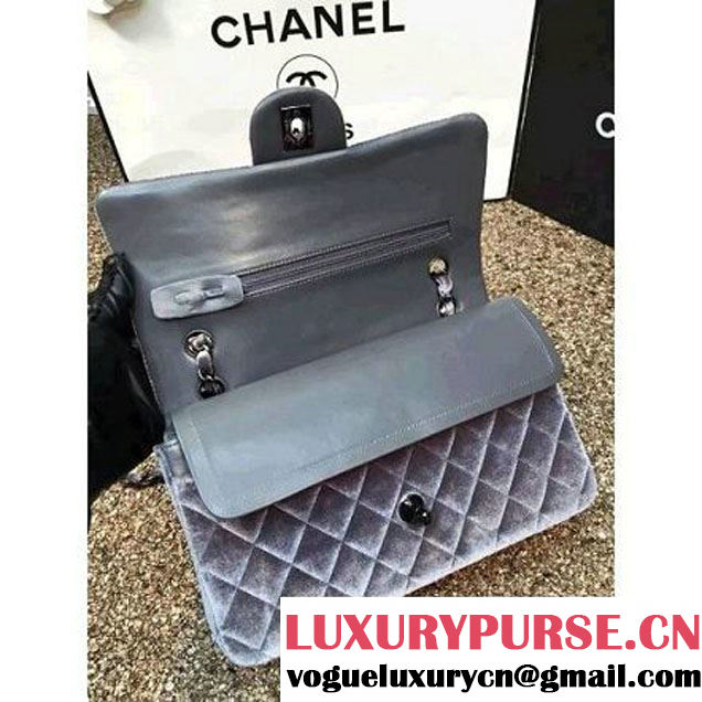 Chanel Velvet Classic Regular A1112 Flap Bag Grey (Black Hardware) (MC-112059 )