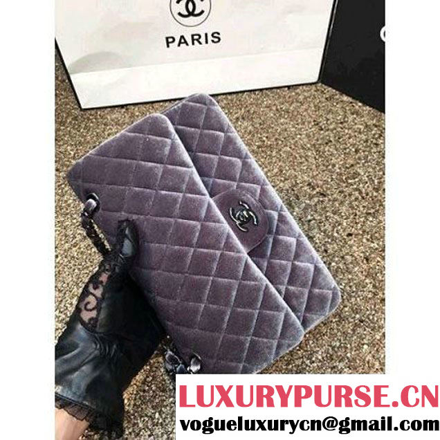 Chanel Velvet Classic Regular A1112 Flap Bag Grey (Black Hardware) (MC-112059 )