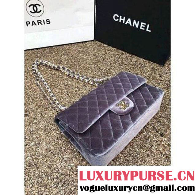 Chanel Velvet Classic Regular A1112 Flap Bag Grey (Gold Hardware) (MC-112060 )