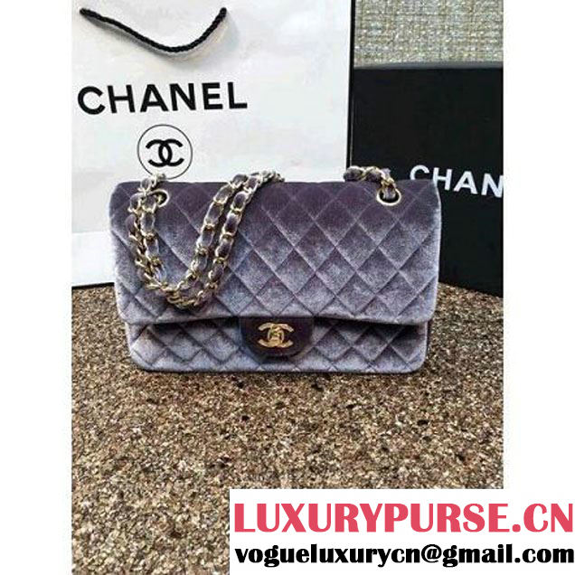 Chanel Velvet Classic Regular A1112 Flap Bag Grey (Gold Hardware) (MC-112060 )