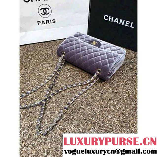 Chanel Velvet Classic Regular A1112 Flap Bag Grey (Gold Hardware) (MC-112060 )