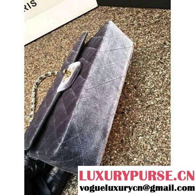 Chanel Velvet Classic Regular A1112 Flap Bag Grey (Gold Hardware) (MC-112060 )