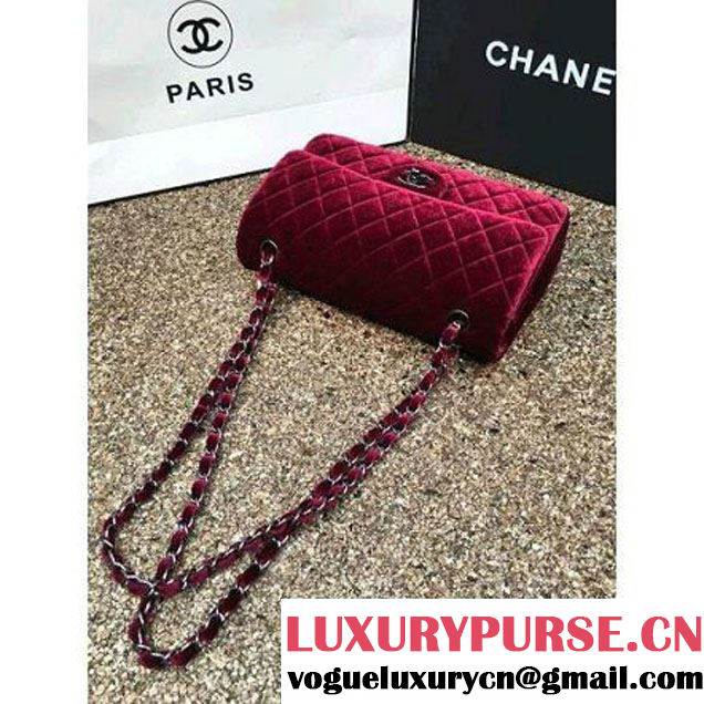 Chanel Velvet Classic Regular A1112 Flap Bag Burgundy (Black Hardware) (MC-112061 )
