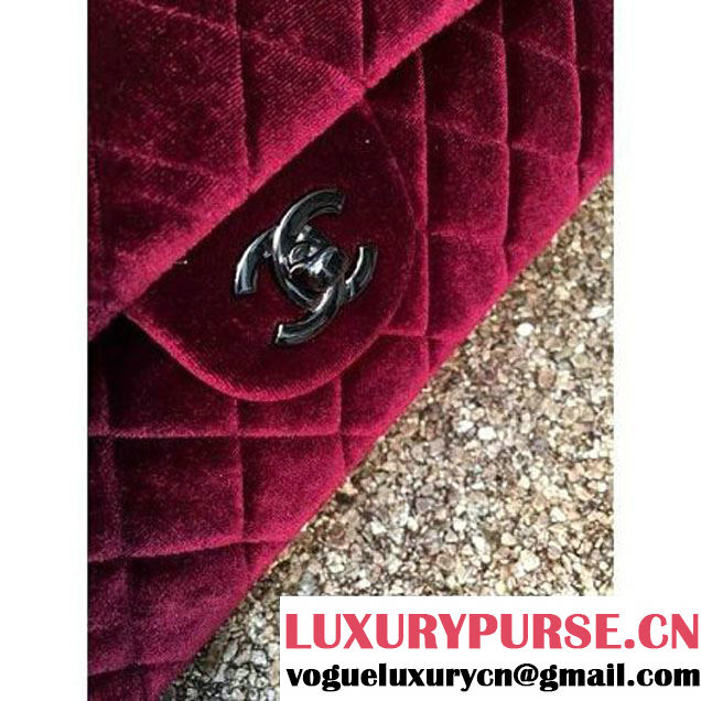 Chanel Velvet Classic Regular A1112 Flap Bag Burgundy (Black Hardware) (MC-112061 )