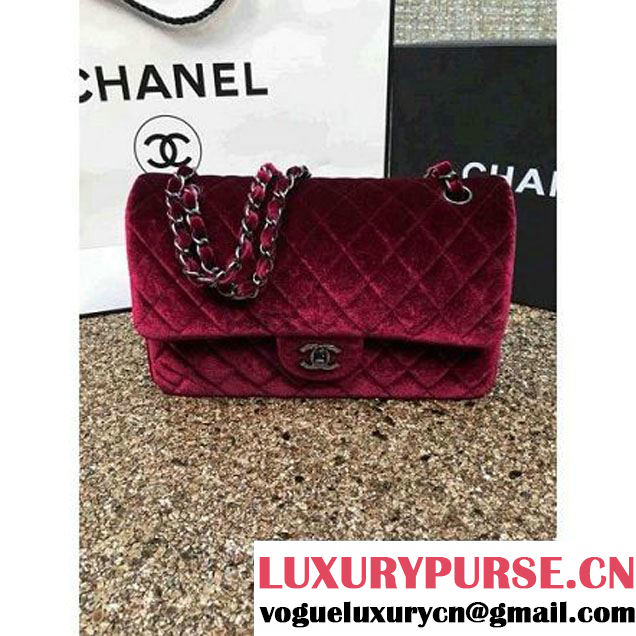 Chanel Velvet Classic Regular A1112 Flap Bag Burgundy (Black Hardware) (MC-112061 )