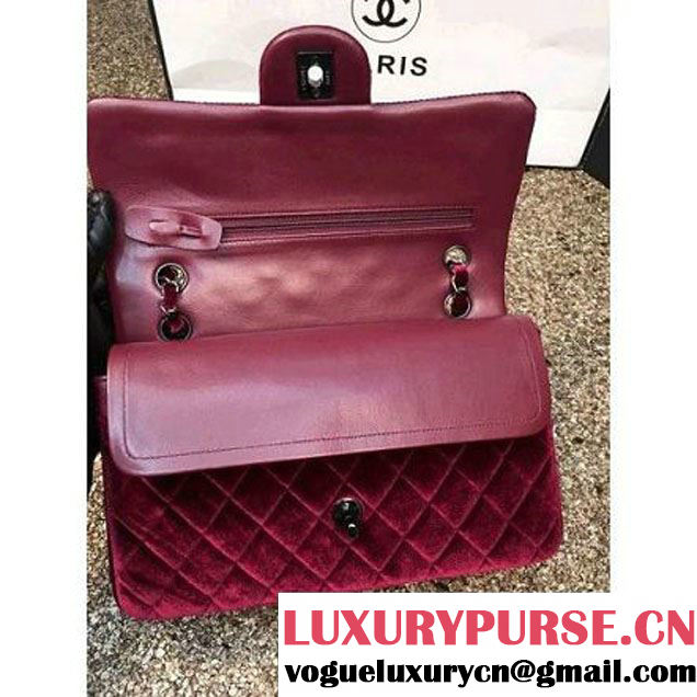 Chanel Velvet Classic Regular A1112 Flap Bag Burgundy (Black Hardware) (MC-112061 )