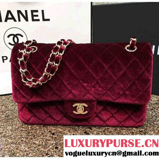 Chanel Velvet Classic Regular A1112 Flap Bag Burgundy (Gold Hardware) (MC-112062 )