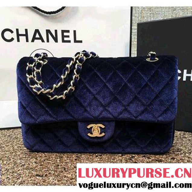 Chanel Velvet Classic Regular A1112 Flap Bag Deep Blue (Gold Hardware) (MC-112063 )