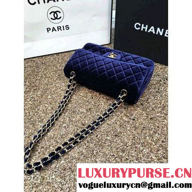 Chanel Velvet Classic Regular A1112 Flap Bag Deep Blue (Gold Hardware) (MC-112063 )