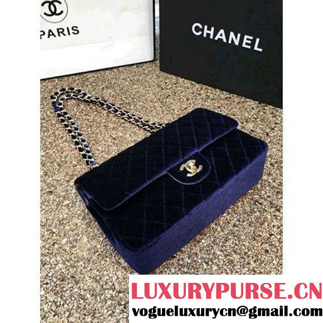 Chanel Velvet Classic Regular A1112 Flap Bag Deep Blue (Gold Hardware) (MC-112063 )