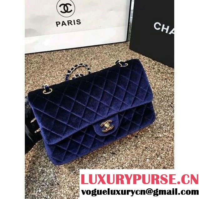 Chanel Velvet Classic Regular A1112 Flap Bag Deep Blue (Gold Hardware) (MC-112063 )