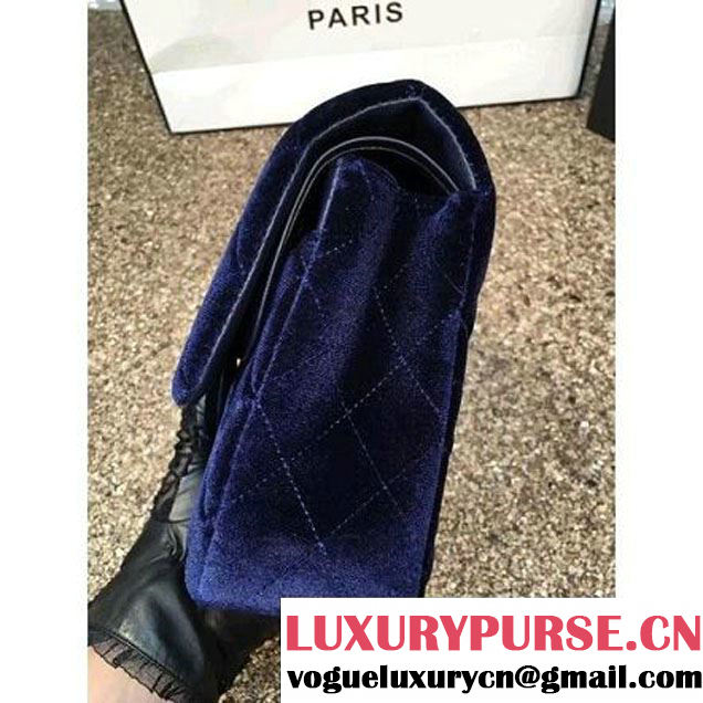 Chanel Velvet Classic Regular A1112 Flap Bag Deep Blue (Black Hardware) (MC-112064 )