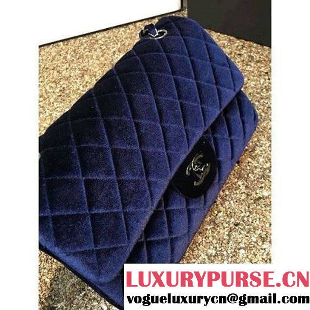 Chanel Velvet Classic Regular A1112 Flap Bag Deep Blue (Black Hardware) (MC-112064 )