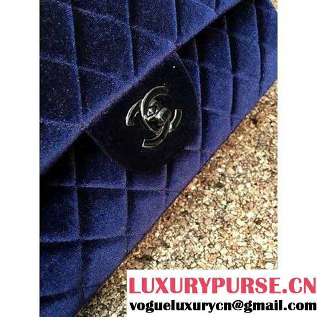 Chanel Velvet Classic Regular A1112 Flap Bag Deep Blue (Black Hardware) (MC-112064 )