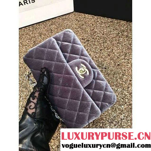 Chanel Velvet Classic Small A1116 Flap Bag Grey (Gold Hardware) (MC-112067 )