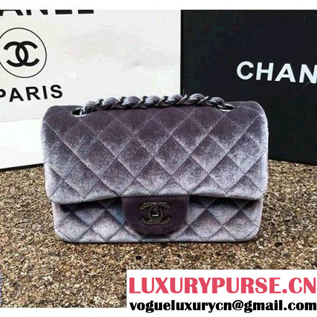 Chanel Velvet Classic Small A1116 Flap Bag Grey (Black Hardware) (MC-112068 )