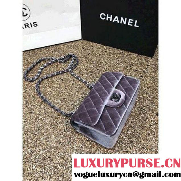 Chanel Velvet Classic Small A1116 Flap Bag Grey (Black Hardware) (MC-112068 )